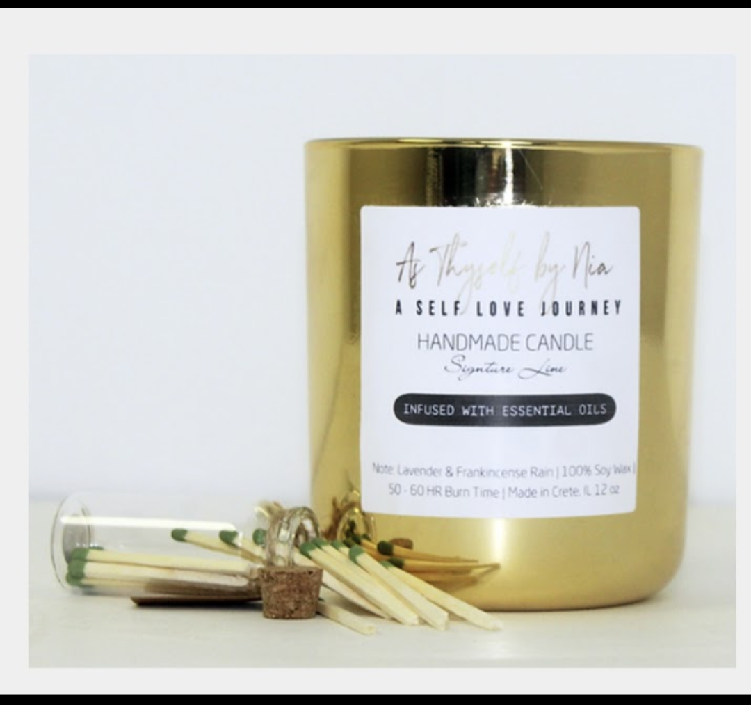 Wooden wick, As Thyself Frankincense and Lavender Candle Infused with Essential Oils 12oz